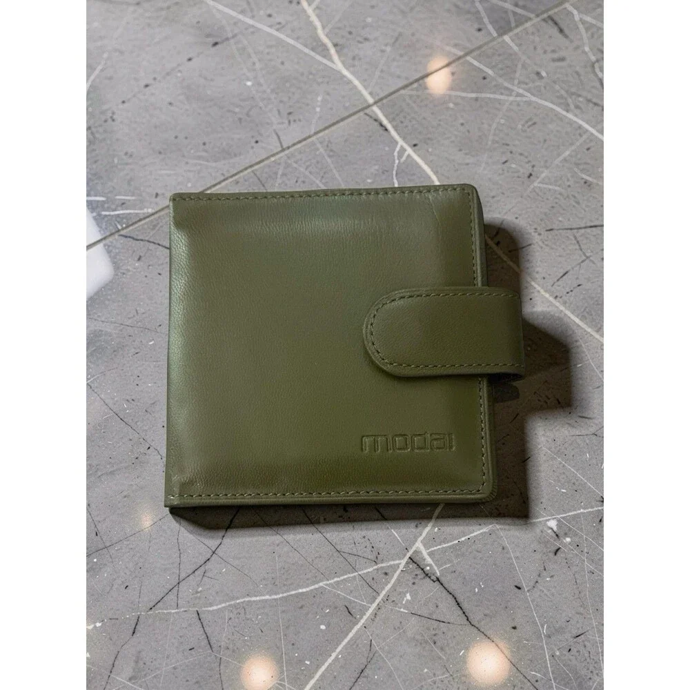 Moda Spana New Side Snap olive Compact Leather Card/Passport Holder Unisex #22